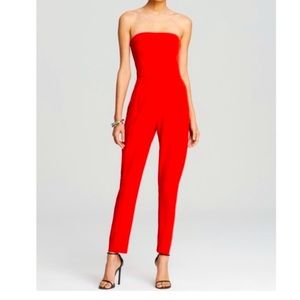 Black Halo Red Strapless Jumpsuit with Pockets